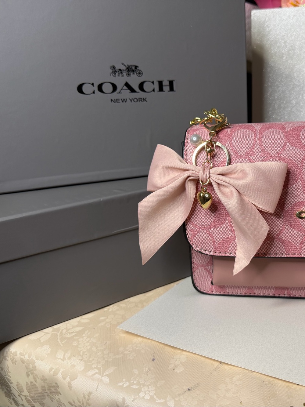 Coach Pink Signature Bow Chain Crossbody Bag - Picture 3 of 3